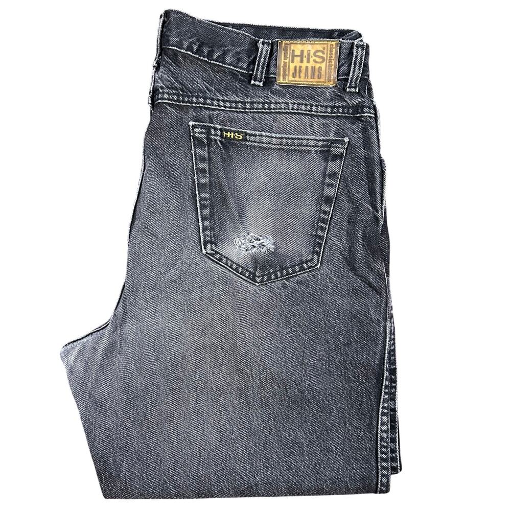 Vintage His Jeans Black Faded Denim Jeans 38x28